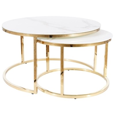 Комплект SIGNAL MUSE (2 стола журнальных) эффект белого мрамора/золотой